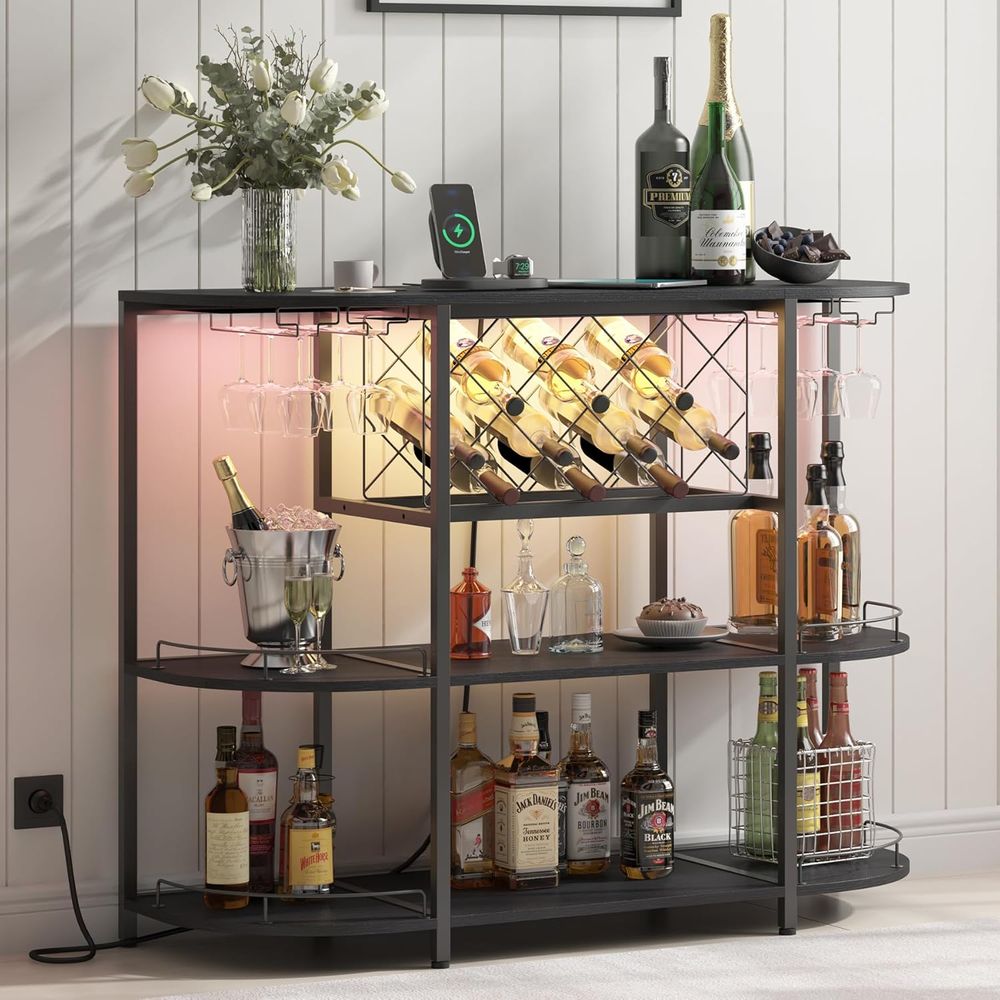 Home Kitchen & Bathroom - Black 3-Tier Coffee Table with Wine