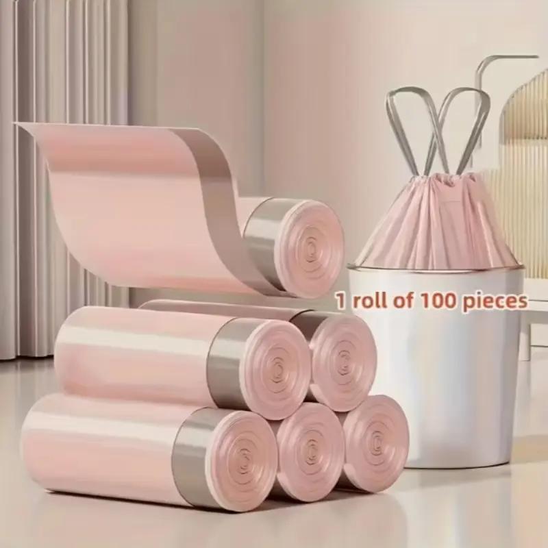Home Bathroom Trash Can - 100 Thick Drawstring Trash Bags, Durable