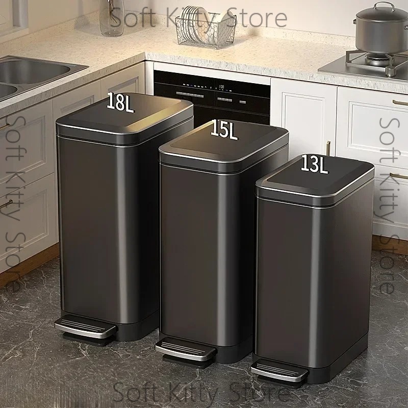 Home Bathroom Trash Can - 12/15/18L Wastebasket Treadle with Lid Stainless
