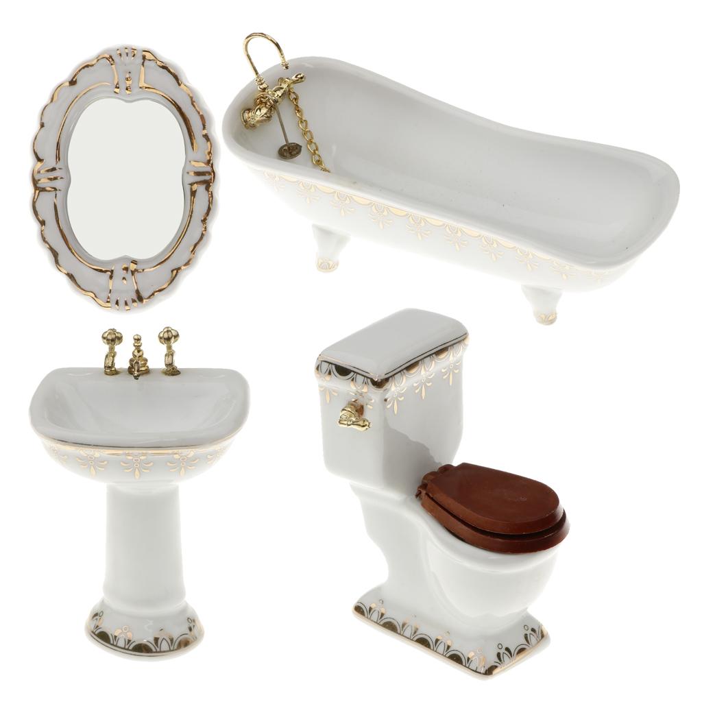 Ceramic Dollhouse Bathroom Set - Home Bathroom Scales 评论和价格