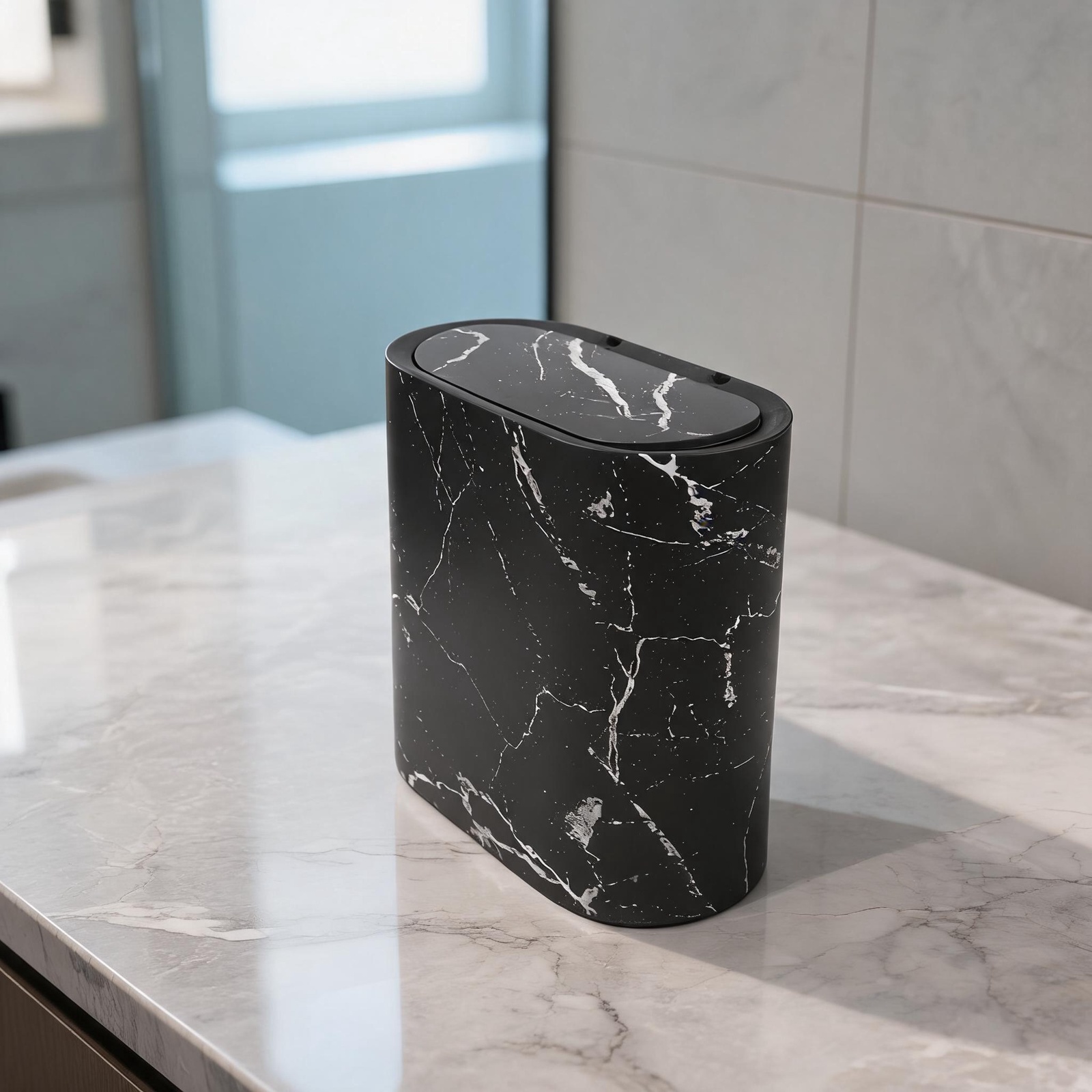 Marble Pattern Slim Trash Can  - Home Bathroom Trash Can 评论和价格