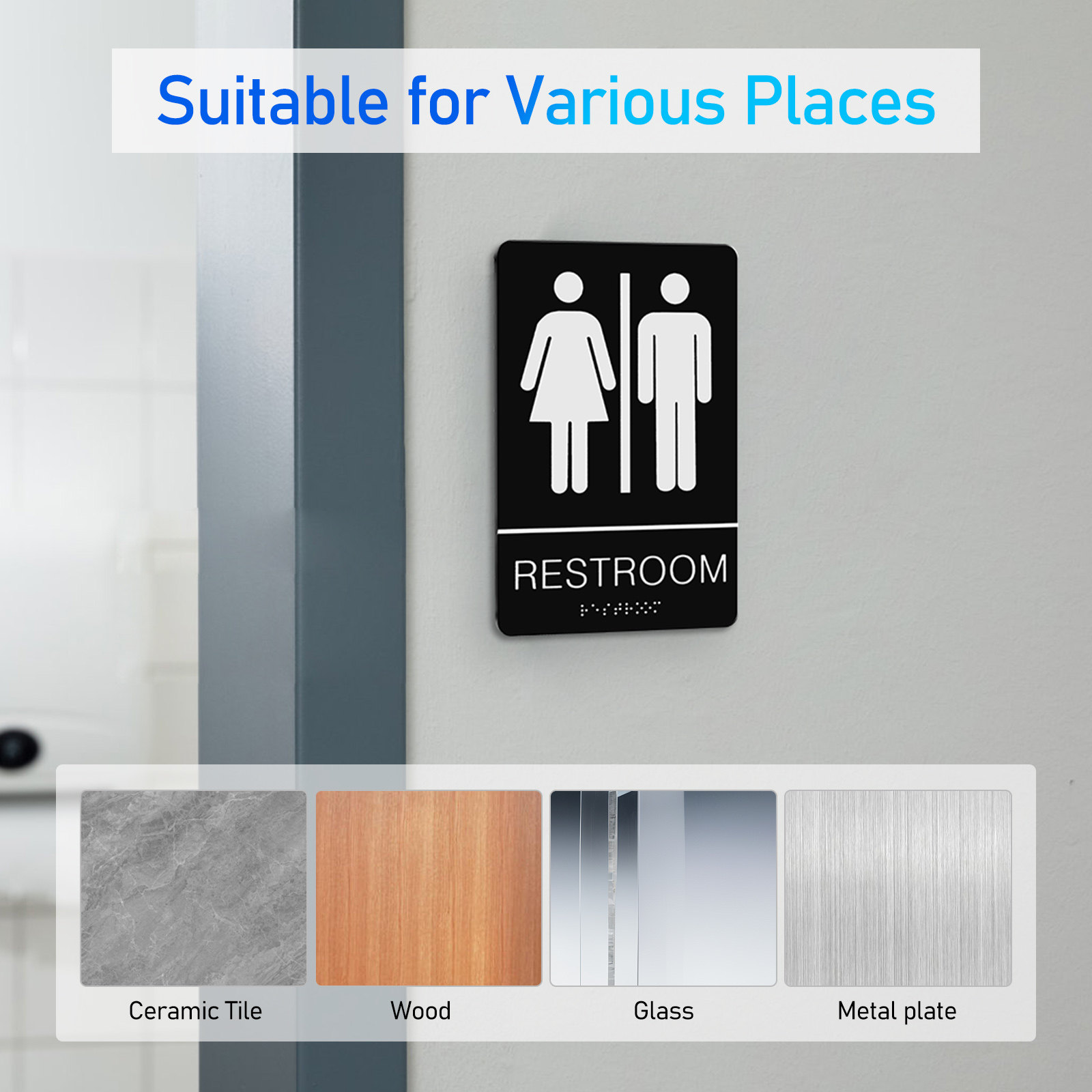 Unisex Braille Restroom Sign A - Home Office Bathroom 评论和价格