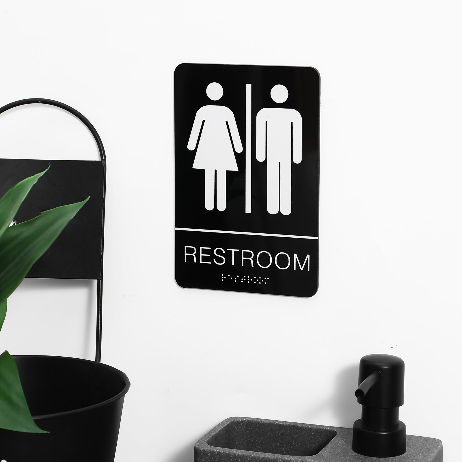 Unisex Braille Restroom Sign A - Home Office Bathroom 评论和价格